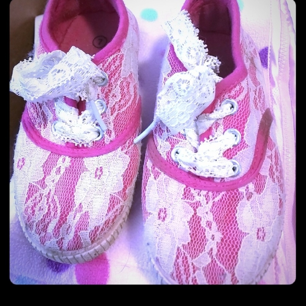 Pink + White Lacey Tennis shoes